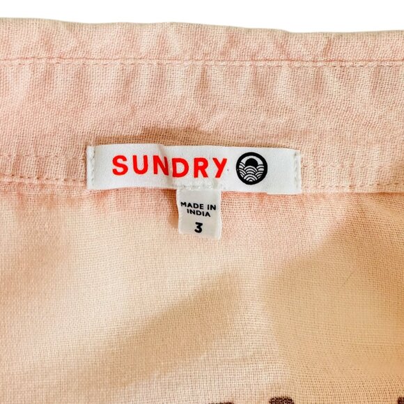 Sundry Women's Size 3 L Take It Easy Sheer Roll Tab Sleeve Peach Shirt - Picture 4 of 8